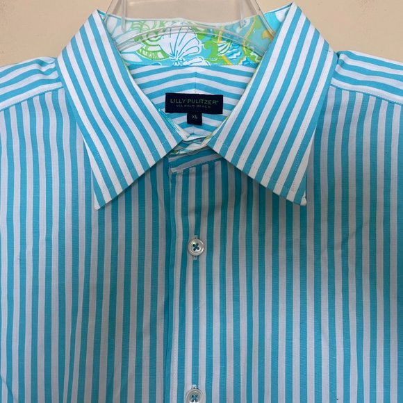 Lilly Pulitzer Other - Lilly Pulitzer via Palm Beach Aqua Stripe Long Sleeve Dress Shirt